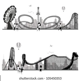 Vector Illustration.Roller Coaster Silhouette