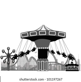 Vector illustration.Roller Coaster Silhouette .Carousel