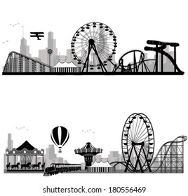 Vector illustration.Roller Coaster Silhouette .Carousel 