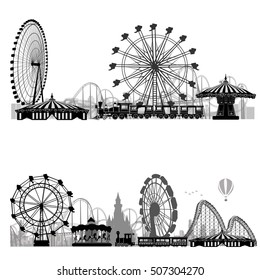 Vector illustration.Roller Coaster Silhouette .Carousel