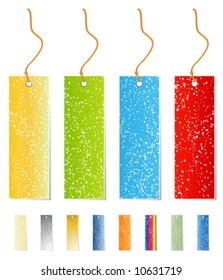 Vector illustrations of 12 celebrative retail tags with shadow and leash. Modern star pattern.