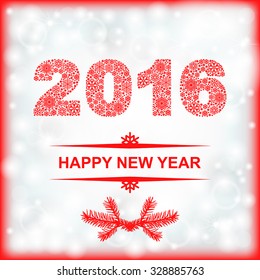 Vector illustrations of 2016 New year of snowflakes pattern greeting card on blur background