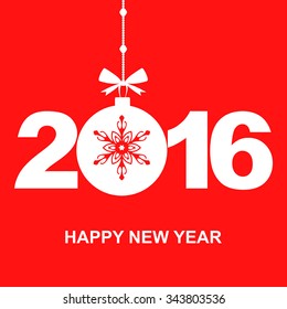 Vector illustrations of 2016 New year with decorative ball on red background
