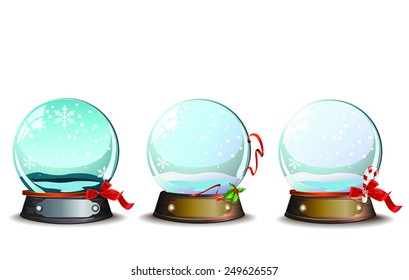 Vector illustrations with 3 different Christmas holidays snowballs, red ribbons and decorations