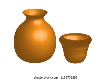 Vector illustrations 3d, jar, flower basket