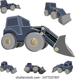 Vector Illustrations of a 3D tractor in Different projections,  