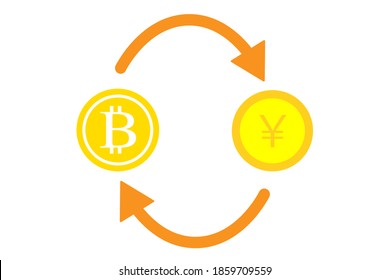 Vector illustrations about cryptocurrency. Japanese yen and bitcoin trading.