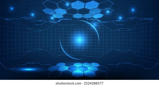 Vector illustrations of abstract blue bright circuit communication background.Futuristic technology design concept.