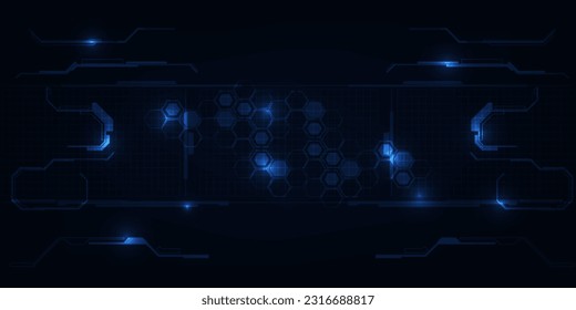 Ilustraciones vectoriales de fondo digital de alta tecnología azul abstracto con una línea horizontal brillante y un circuito de elementos digitales.Innovación en comunicación digital y concepto de tecnología.