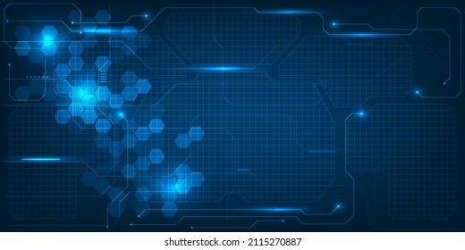 Vector illustrations of Abstract blue futuristic digital technology with hexagon network and digital circuit line.Digital communication innovation technology concepts.