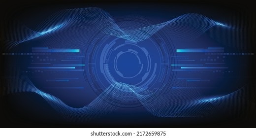 Vector illustrations of abstract blue futuristic digital innovation and technology with digital element hud grid line circuit and dots connecting waveform.Future tech design concepts.