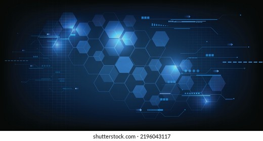 Vector illustrations of abstract blue futuristic digital technology with grid line circuit and hexagon network.Future technology concepts.