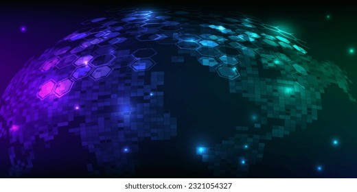 Vector illustrations of Abstract blue futuristic globe digital communication innovation with glowing points around.Digital innovation and technology concepts.