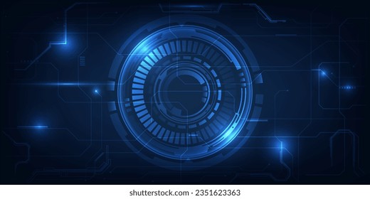 Vector illustrations of abstract blue futuristic digital technology background included circle HUD digital grid line frame future tech concept.