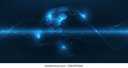 Ilustraciones vectoriales de abstract azul futurista globo digital económico o metaverso con partículas brillantes alrededor.Innovación digital y conceptos de tecnología.