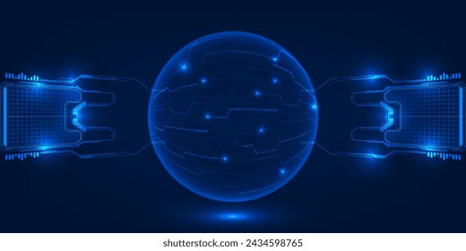 Ilustraciones vectoriales de globo futurista azul abstracto económico digital o metaverso con fondo de curva de alta tecnología. Conceptos de innovación y tecnología digital.