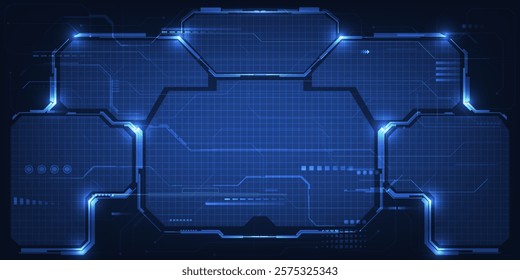 Vector illustrations of abstract blue futuristic technology background with section display panels.Digital technology concepts.