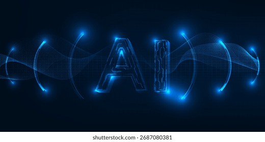 Vector illustrations of abstract blue futuristic technology background. Artificial intelligence concepts.