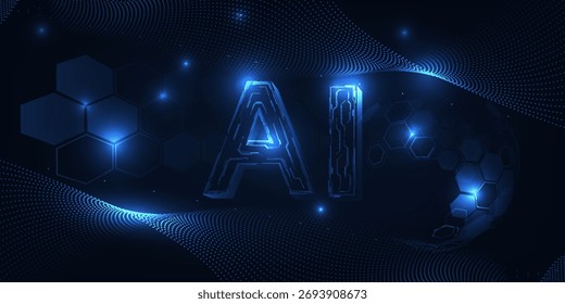 Ilustrações vetoriais do fundo azul abstrato da tecnologia futurista. Conceitos de inteligência artificial.