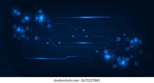 Ilustrações vetoriais de abstrato brilhante azul padrão de rede hexagonal digital hi tech fundo.