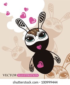 vector illustrations of an abstract bunny with flying hearts