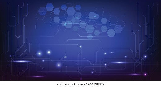 Vector illustrations of abstract futuristic blue technology with hi tech digital element hexagon wire circuit network.Futuristic technology design concept.