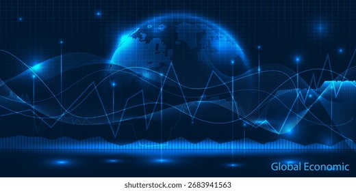 Ilustraciones vectoriales de obras de arte abstractas de economía global futurista o antecedentes para finanzas e inversión.