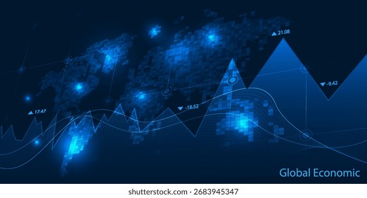 Vector illustrations of abstract futuristic global economics artwork for financial and investment background.