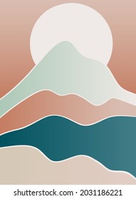 Vector illustrations. Abstract mountain set of creative minimalist modern line art print. Contemporary aesthetic backgrounds landscapes and waves.