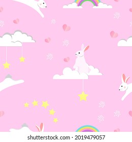 Vector illustrations of abstract rabbit cartoon seamless pattern cute. Good for backgrounds, textiles, fabrics, wrapping paper and wallpaper on pink background.