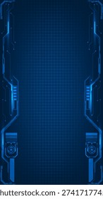 Vector illustrations of abstract technology vertical background with futuristic frame and digital circuit lines. 