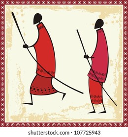 Vektorgrafiken afrikanischer Masai-Krieger in traditioneller Kleidung.