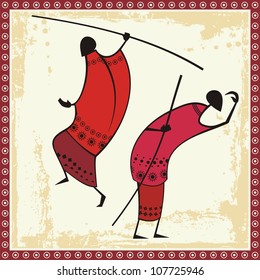 Vektorgrafiken afrikanischer Masai-Krieger in traditioneller Kleidung.