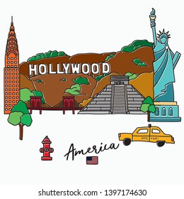 vector illustrations of America landmark and iconic.