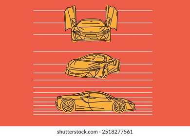 Vector illustrations for apparel prints and other uses. Hand drawn sports cars. 