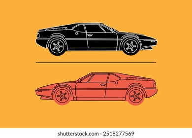 Vector illustrations for apparel prints and other uses. Hand drawn sports cars. 