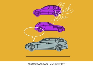 Vector illustrations for apparel prints and other uses. Hand drawn sports cars. 