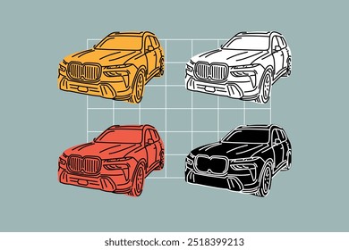 Vector illustrations for apparel prints and other uses. Hand drawn sports cars. 