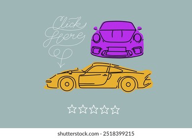 Vector illustrations for apparel prints and other uses. Hand drawn sports cars. 