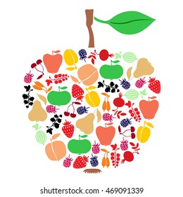 Vector illustrations of apple icon of fruits and berries