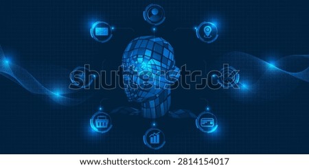 Vector illustrations of artificial intelligence technology in online marketing modern business strategy.