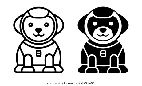 Vector illustrations of astronaut dog icons, representing space exploration, adventure, and futuristic themes. Suitable for educational content, children's books, and space-themed projects.