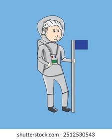 Vector Illustrations of Astronauts planting a flag, for Science Fiction Posters Covers, and Backgrounds and article clothes