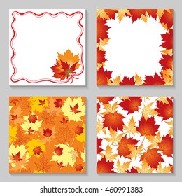 Vector illustrations of autumn frames and pattern seamless set