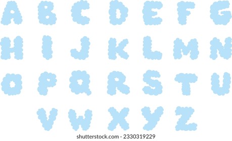 Vector illustrations of A-Z alphabet design in cloud shape for font, typography, letters, calligraphy, text, message, words, campaign badge, initials, sign, symbol, branding logo, skies and clouds