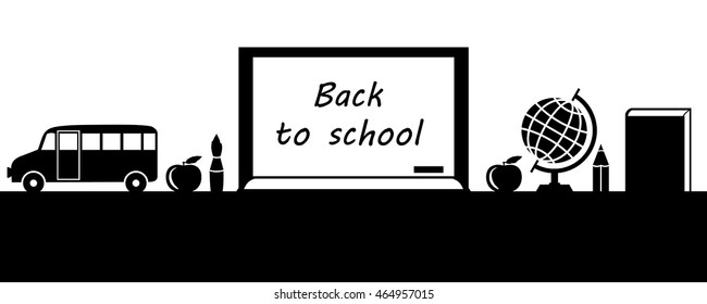 Vector illustrations of back to school greeting banner with school board