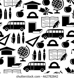 Vector illustrations of back to school symbols silhouettes pattern seamless