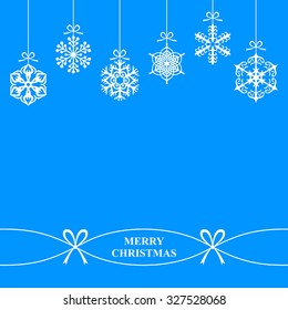 Vector illustrations of background with hanging Christmas snowflakes on blue background