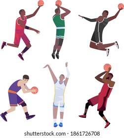 Vector illustrations of basketball players in action