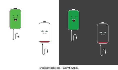 Iconos vectores de íconos de baterías: ilustraciones perfectas para animación, diseño gráfico y sitios web. Las expresiones de la batería son activos de alta calidad.
